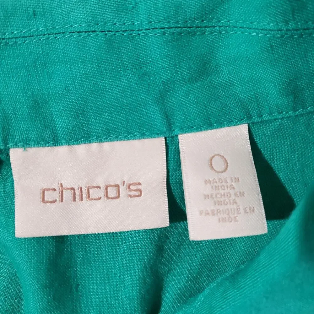 Chicos Eyelet Linen Zip Jacket Womens Size 0 US S 4 Green Natural Coastal Lace - Picture 8 of 13